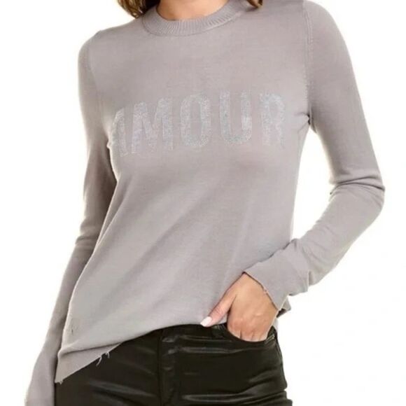 Zadig & Voltaire Gaby Amour Strass Merino Wool Sweater Gray Large - Picture 1 of 7